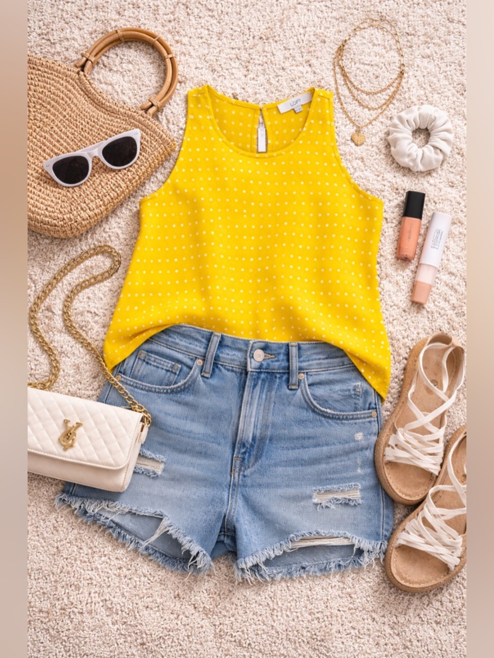 LOFT Yellow Polka Dot Sleeveless Blouse Size Small